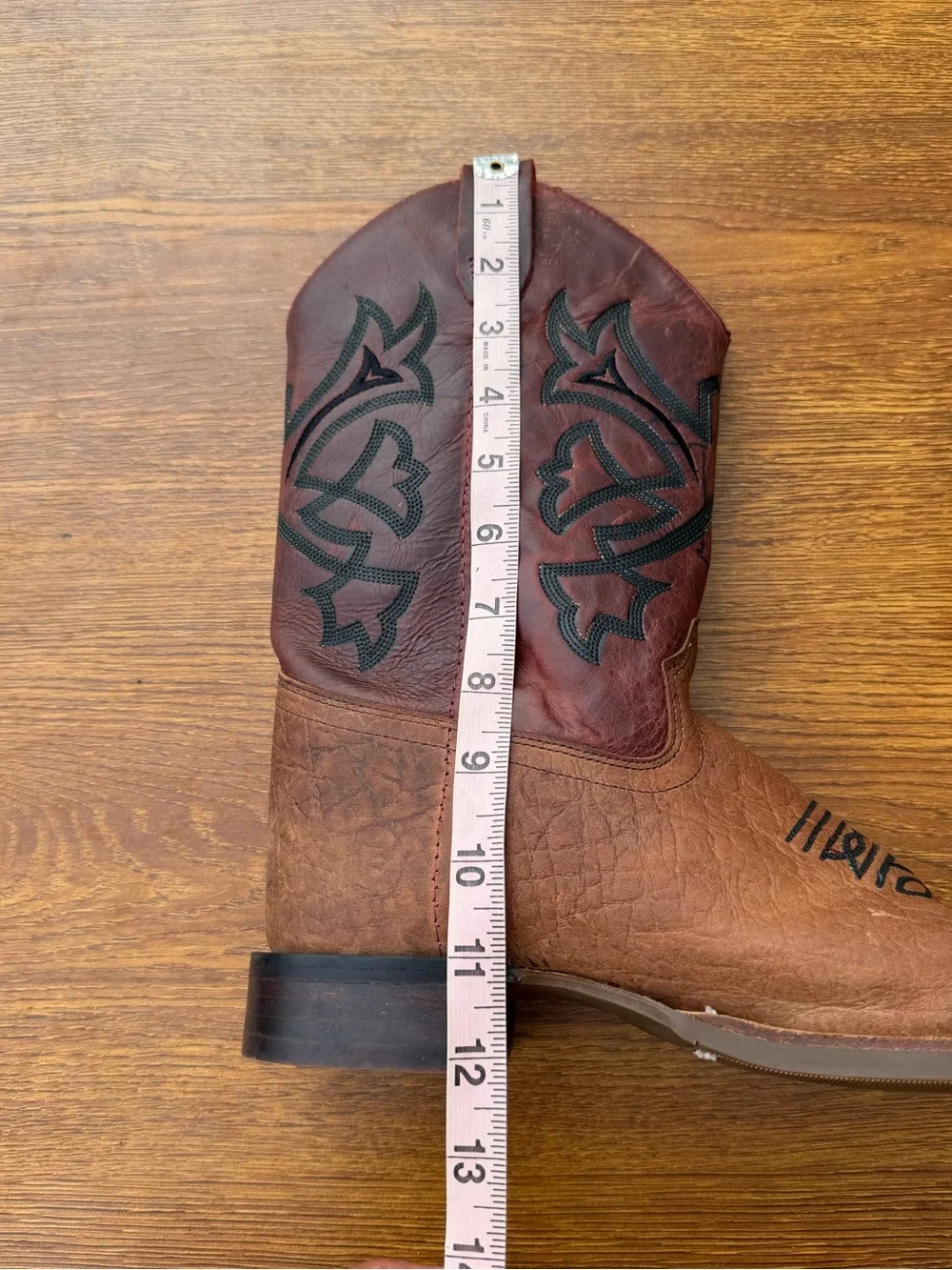 Old West Men’s 6D Brown Leather Cowboy Boots Skull Graphic Square Toe Handmade